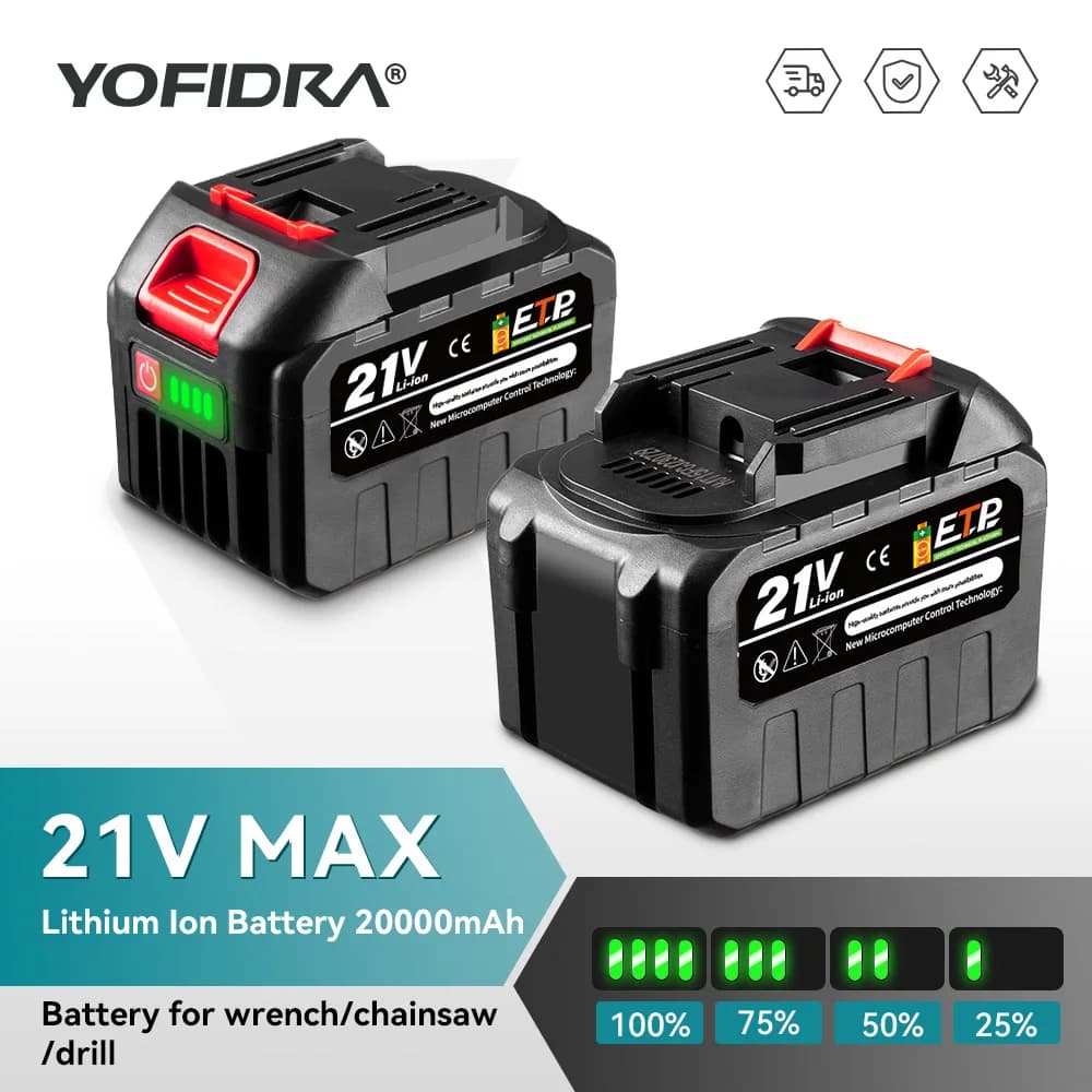 Yofidra 18-20V Rechargeable Lithium Battery EU Plug for Brushless Chainsaw Drill Electric Wrench For Makita 18V Battery Pin