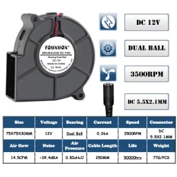 DC 5V 12V 24V 75mm x 30mm Centrifugal Blower Fan 7530 7.5cm Dual Ball Turbo Radiator Fan 75mm Purifier Heatsink Fan