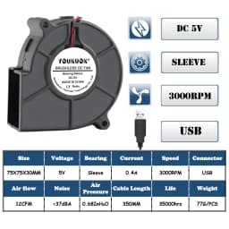 DC 5V 12V 24V 75mm x 30mm Centrifugal Blower Fan 7530 7.5cm Dual Ball Turbo Radiator Fan 75mm Purifier Heatsink Fan