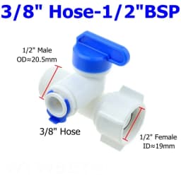 RO Water Straight Plastic Ball Valve 1/4" 3/8" OD Hose Quick Connect 1/4" 3/8" Male 1/2" Female Reveser Osmosis Aquarium Fitting