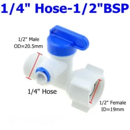 RO Water Straight Plastic Ball Valve 1/4" 3/8" OD Hose Quick Connect 1/4" 3/8" Male 1/2" Female Reveser Osmosis Aquarium Fitting