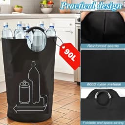 New Large Capacity Empty Bottle Storage Basket With Aluminum Handle 82l Wastewater Bottle Collector Bag Folding Recycling Bin