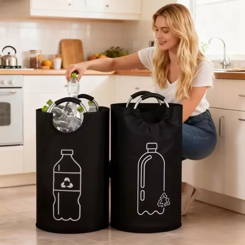 New Large Capacity Empty Bottle Storage Basket With Aluminum Handle 82l Wastewater Bottle Collector Bag Folding Recycling Bin