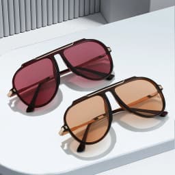 New Alloy Oversized Pilot Women Sunglasses Vintage Gradient Red Sun Glasses Ladies Trendy Oval Shades UV400 Men Trending Eyewear