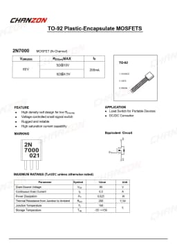 100pcs 2N7000 TO-92 N-Channel Mosfet Bipolar Junction Transistor BJT SIC Mos Fets Triode Tube 200mA 60V Integrated Circuits