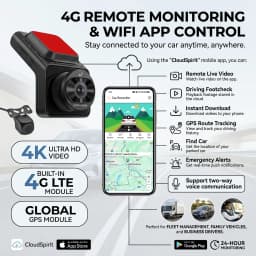 4G SIM Dash Cam GPS 4K+1080P Dual Footage Remote Live Streaming 24H Parking Monitor Car Road Camera Video Recorder WiFi Hotspot
