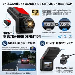 4G SIM Dash Cam GPS 4K+1080P Dual Footage Remote Live Streaming 24H Parking Monitor Car Road Camera Video Recorder WiFi Hotspot