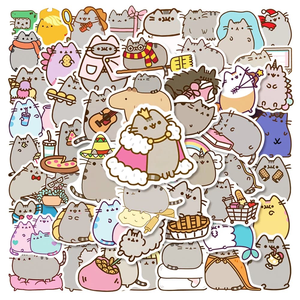 50/100Pcs Cute Chunky Cat Stickers for Stationery Laptop Waterproof Kawaii Cartoon Decoration Graffiti Decals Sticker Kids Gift