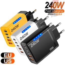 240W GaN USB C Charger 5 in 1 Fast Charging Phone Charger Power Adapter For iPhone Samsung Xiaomi Type C EU/US Plug Wall Charger