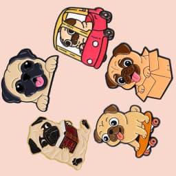 5pcs/set Naughty Pug Enamel Pins Pet Metal Brooch Backpack Hat Bag Collar Lapel Badges Men Women Fashion Jewelry Collection Gift