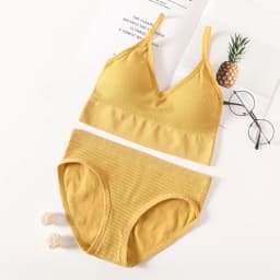 Women Low Back Bra And Panties Set Seamless Push Up Bra Crop Top Low Rise Briefs Ribbed Underwear Sexy Lingerie Set