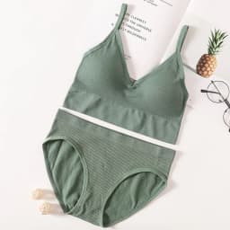 Women Low Back Bra And Panties Set Seamless Push Up Bra Crop Top Low Rise Briefs Ribbed Underwear Sexy Lingerie Set