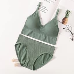 Women Low Back Bra And Panties Set Seamless Push Up Bra Crop Top Low Rise Briefs Ribbed Underwear Sexy Lingerie Set