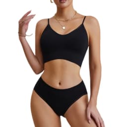 Women Low Back Bra And Panties Set Seamless Push Up Bra Crop Top Low Rise Briefs Ribbed Underwear Sexy Lingerie Set