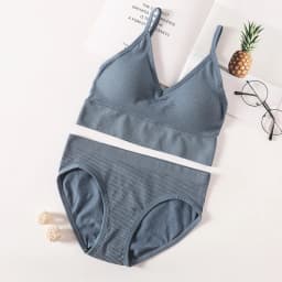Women Low Back Bra And Panties Set Seamless Push Up Bra Crop Top Low Rise Briefs Ribbed Underwear Sexy Lingerie Set