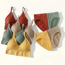 Women Low Back Bra And Panties Set Seamless Push Up Bra Crop Top Low Rise Briefs Ribbed Underwear Sexy Lingerie Set