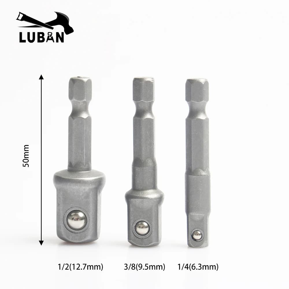 3pcs/set Chrome Vanadium Steel Socket Adapter Hex Shank to 1/4" 3/8" 1/2" Extension Drill Bits Bar Hex Bit Set Power Tools