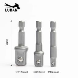 3pcs/set Chrome Vanadium Steel Socket Adapter Hex Shank to 1/4" 3/8" 1/2" Extension Drill Bits Bar Hex Bit Set Power Tools
