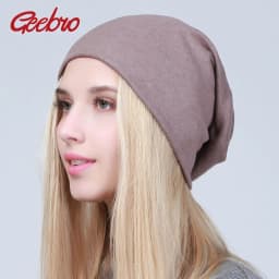 Geebro Women's Plain Beanie Hat Spring Cotton Slouchy Beanie for Women Knitted Bone Hat Ladies Black Skullies Cap JS293A