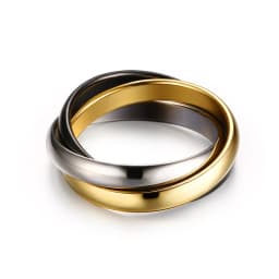 Stainless Steel Interlocked Triple Ring for Women Multi Color Wedding Band Bague Three in One