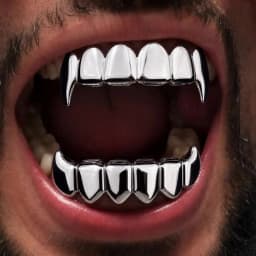 TOPGRILLZ New Fit Rose Gold Color Plated Hip Hop Teeth Grillz Caps Top&Bottom Grill Set for Christmas Party Vampire Tooth Grillz