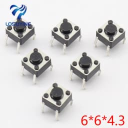 50pcs/lot 6x6x4.3MM 4PIN G89 Tactile Tact Push Button Micro Switch Direct Plug-in Self-reset DIP Top Copper