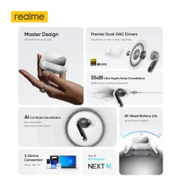 TWS Earphones realme Air8 Pro True Wireless Earphone AI Call Noise Cancellation 55dB Noise Cancellation Premier Dual-DAC Driver