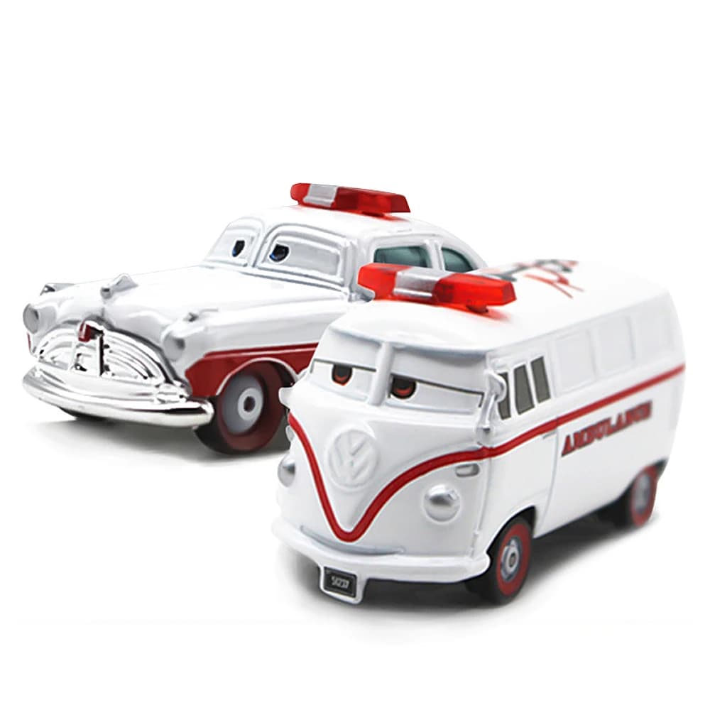 Cars Anime Character White DocHudson And White Fillmore Alloy Diecast 1:55 Scale Toy Car Model Children's Birthday Gift