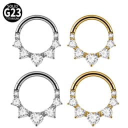 1PC G23 Titanium Hexagram Hinged Septum Clicker Nose Ring Various Zircon Cartilage Hoop Daith Helix Earring Piercing Jewelry 16G
