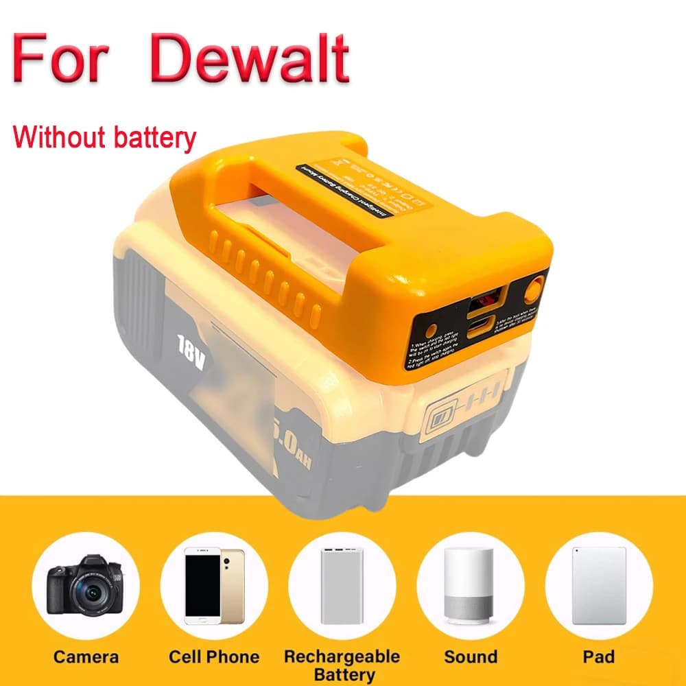 1 Pack USB Charger Adapter for Dewalt 18V Battery – Type-C Fast Charging + USB Port, Work Belt Mount Holder