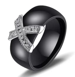 Fashion Jewelry Women Ring With AAA Crystal 8 mm X Cross Ceramic Rings For Women Wedding Party Accessories Gift Design
