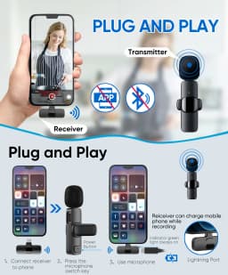 Wireless Lavalier Microphone For iPhone 17 16 15USB C Mini Microphone with Noise Cancellation Lapel Mic for Video Recording Vlog