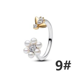 S925 Silver Plated Butterfly Flower Bee Tulip Ring Purple Bracelet Necklace Charms Enamel Inlaid Gem Beads Gift Fashion Jewelry