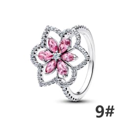 S925 Silver Plated Butterfly Flower Bee Tulip Ring Purple Bracelet Necklace Charms Enamel Inlaid Gem Beads Gift Fashion Jewelry