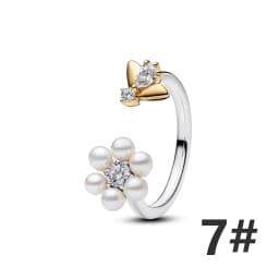 S925 Silver Plated Butterfly Flower Bee Tulip Ring Purple Bracelet Necklace Charms Enamel Inlaid Gem Beads Gift Fashion Jewelry