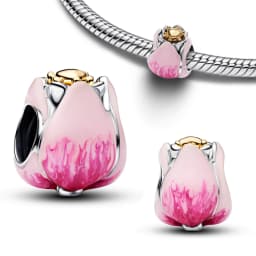 S925 Silver Plated Butterfly Flower Bee Tulip Ring Purple Bracelet Necklace Charms Enamel Inlaid Gem Beads Gift Fashion Jewelry