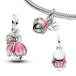 S925 Silver Plated Butterfly Flower Bee Tulip Ring Purple Bracelet Necklace Charms Enamel Inlaid Gem Beads Gift Fashion Jewelry
