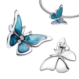 S925 Silver Plated Butterfly Flower Bee Tulip Ring Purple Bracelet Necklace Charms Enamel Inlaid Gem Beads Gift Fashion Jewelry