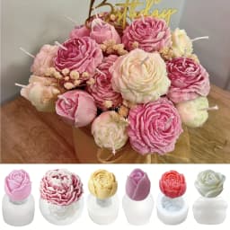 6Floral Bouquet Silicone Candle Mold Set - Peony、Rose、Heart-shaped flower&Rosebud | DIYResin、Candle&Soap mold,Suitable for handm