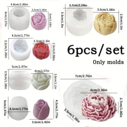 6Floral Bouquet Silicone Candle Mold Set - Peony、Rose、Heart-shaped flower&Rosebud | DIYResin、Candle&Soap mold,Suitable for handm