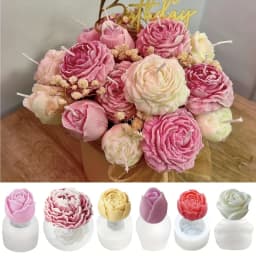 6Floral Bouquet Silicone Candle Mold Set - Peony、Rose、Heart-shaped flower&Rosebud | DIYResin、Candle&Soap mold,Suitable for handm