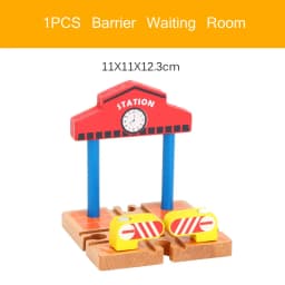 Wooden Train Tracks Scene Accessories Wooden Double Platform Gas Station Airplane Airport Educational DIY Toys For Children