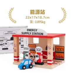 Wooden Train Tracks Scene Accessories Wooden Double Platform Gas Station Airplane Airport Educational DIY Toys For Children