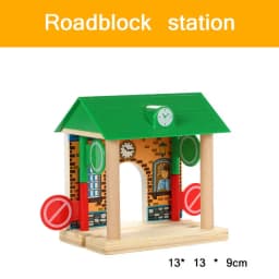 Wooden Train Tracks Scene Accessories Wooden Double Platform Gas Station Airplane Airport Educational DIY Toys For Children