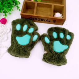 New Winter Gloves Women Bear Plush Cat Paw Claw Gloves Cute Kitten Fingerless Mittens Christmas Halloween for Girls Gift Gloves
