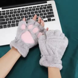 New Winter Gloves Women Bear Plush Cat Paw Claw Gloves Cute Kitten Fingerless Mittens Christmas Halloween for Girls Gift Gloves