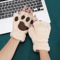 New Winter Gloves Women Bear Plush Cat Paw Claw Gloves Cute Kitten Fingerless Mittens Christmas Halloween for Girls Gift Gloves