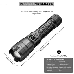 Ultra Bright LED Flashlight 1500LM Type-C Rechargeable Long Range Zoom Tactical Torch Outdoor Emergency Camping Fishing Lantern