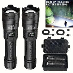 Ultra Bright LED Flashlight 1500LM Type-C Rechargeable Long Range Zoom Tactical Torch Outdoor Emergency Camping Fishing Lantern