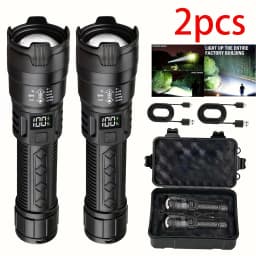 Ultra Bright LED Flashlight 1500LM Type-C Rechargeable Long Range Zoom Tactical Torch Outdoor Emergency Camping Fishing Lantern